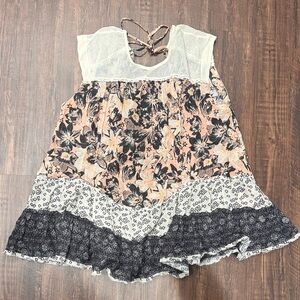 Free People Floral Tunic dress-             Black, Peach, Cream